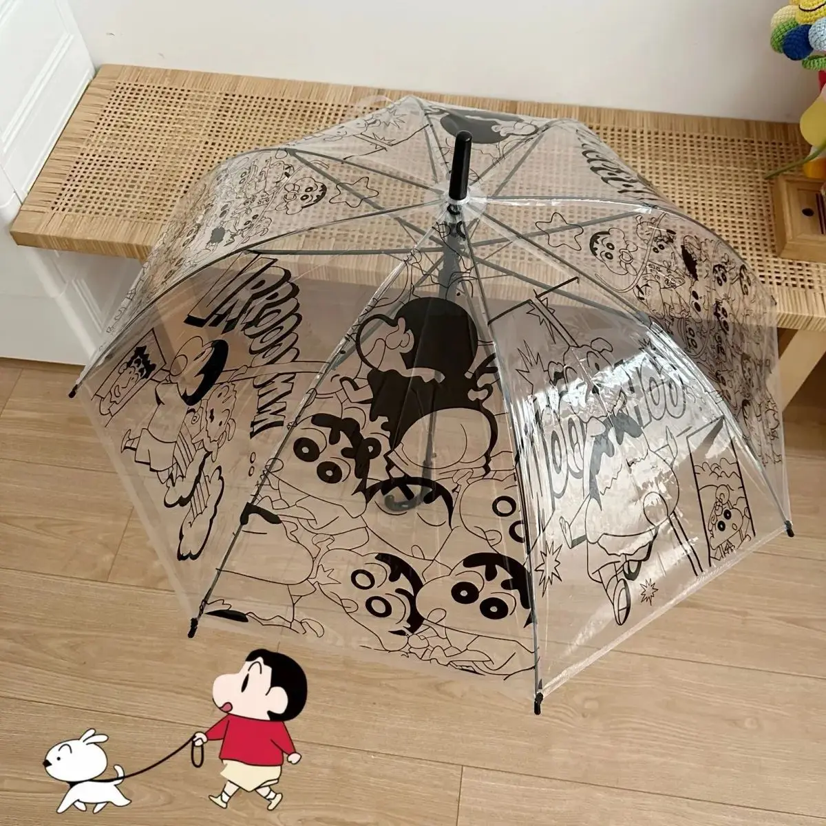 Anime Cartoon Crayon Shin chan Automatic Transparent Umbrella Folding Tri-Fold Umbrella Sunshade Vinyl Portable Umbrella Gift