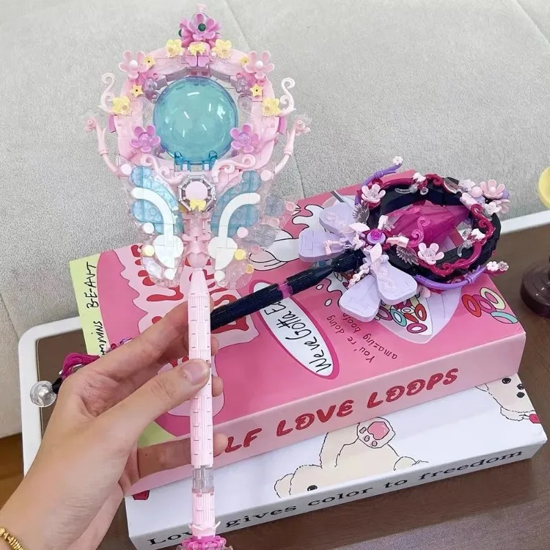 마술 지팡이 조립 된 빌딩 블록 Kawaii 꿈 장난감 모델 데스크탑 장식품 DIY 빌딩 블록 소녀 휴일 선물