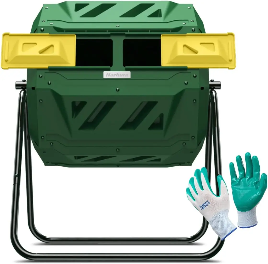 

Compost Tumbler Bin Composter Dual Chamber 43 Gallon (Bundled with Pearson's Gardening Gloves),Green