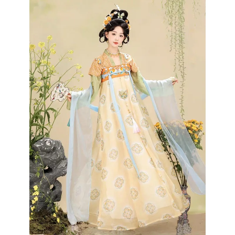 Tang Dynasty chest-length embroidery skirt printing wide-sleeved elegant spring and summer models