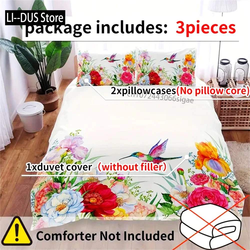 

3pc Garden-Inspired Duvet Set – Elegant Floral & Bird Print, Ultra-Soft Breathable, Ideal For Home And Guest Room Comfort