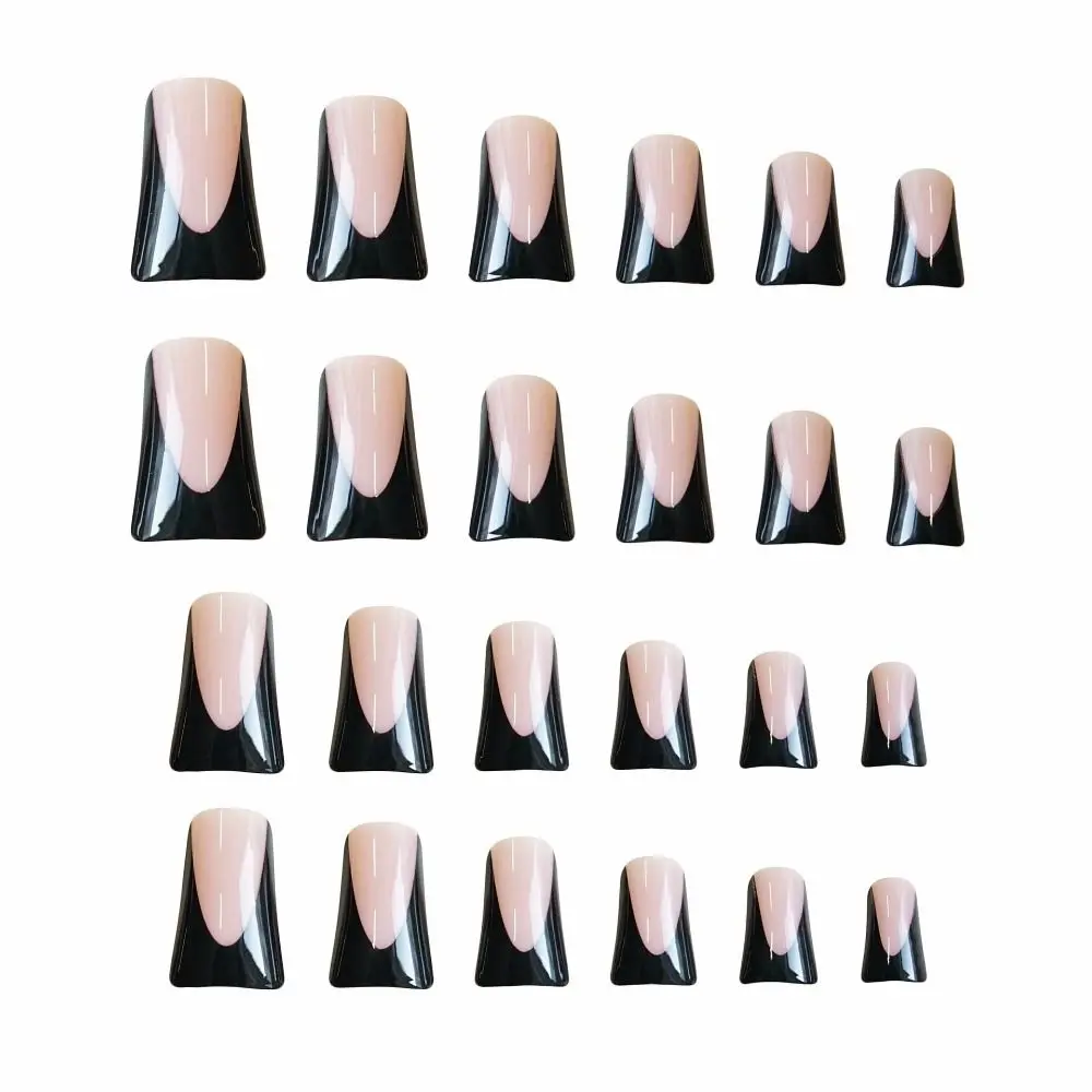 Long Duck Feet Fan Flare Tips Duck Nail Tips Simple Black White Edge Duck Feet Fan Flare Tips French Full Cover Press on Nails