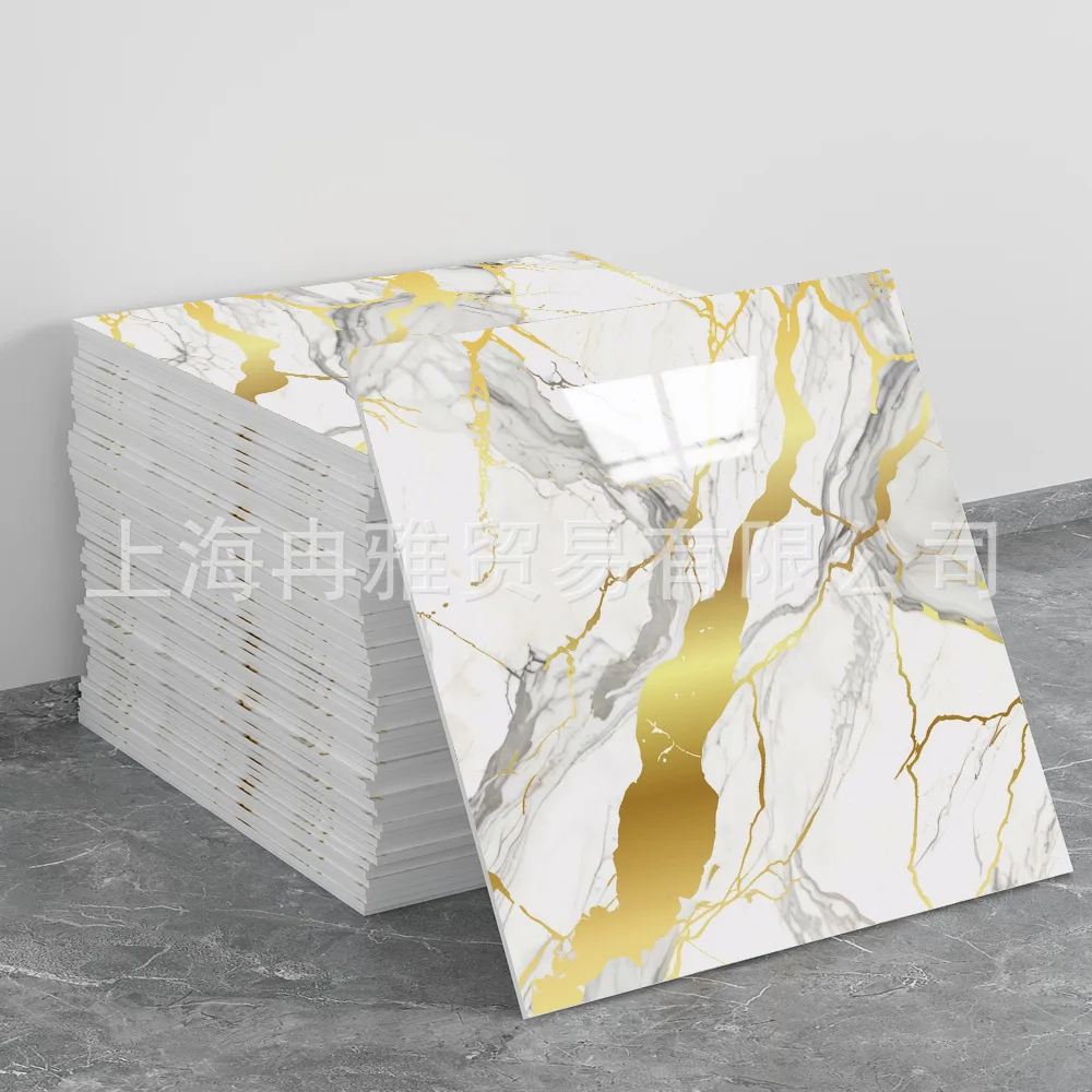 Faux Marble Gold Foil 3d Self Adhesive Tile Sticker Oil Proof Waterproof Peel And Stick Kitchen Bathroom Wall Renovation Decor