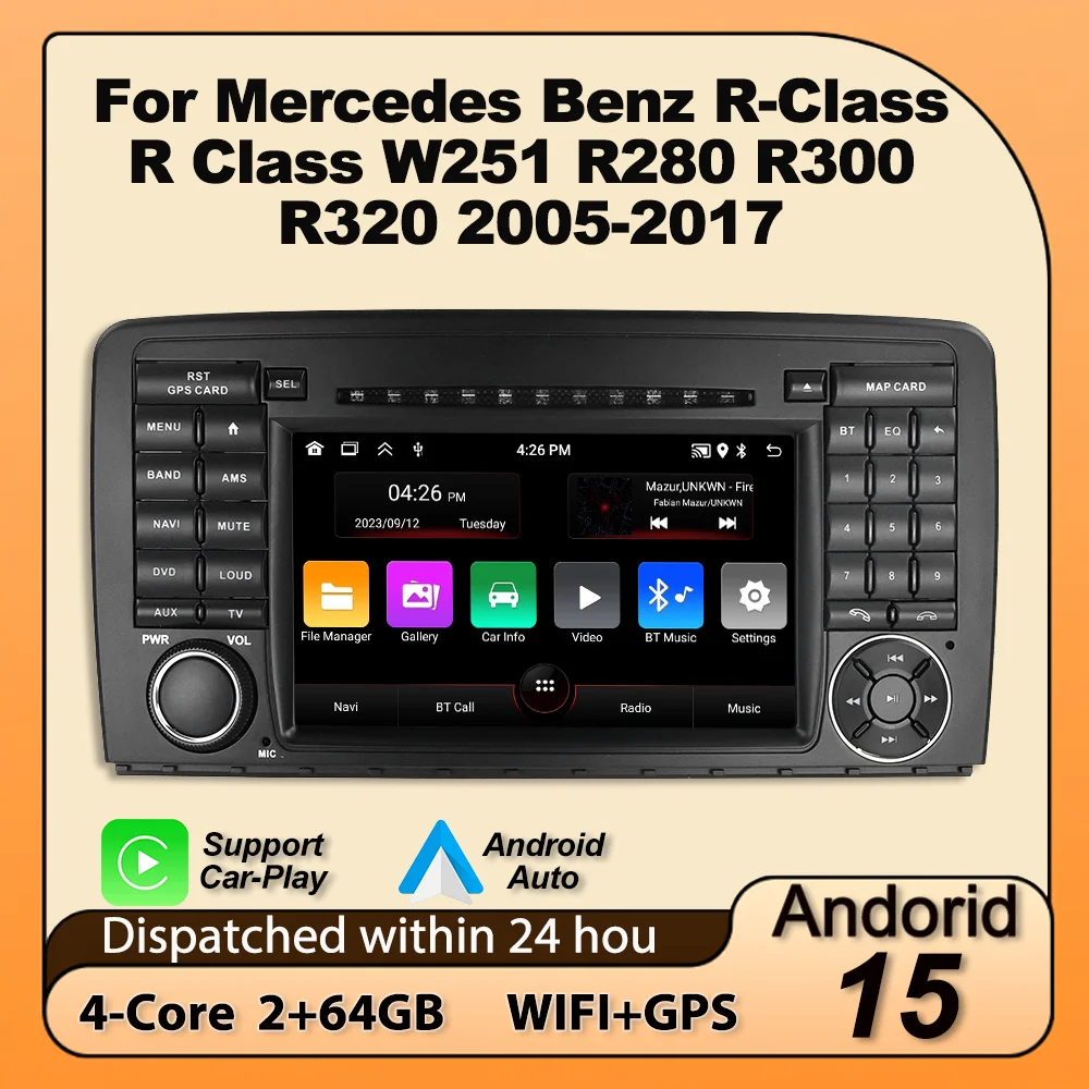 Android 15 IPS-Bildschirm Autoradio für Mercedes Benz R-Klasse W251 R280 R300 R320 2005-2017 Carplay GPS Zentrale Multimedia-Einheit