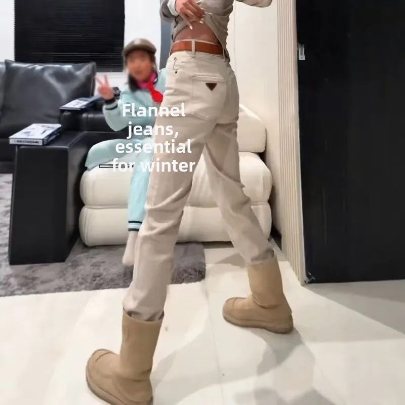 

Slim Straight Leg Jeans Women's Spring Autumn High Waist Slim Loose Drape Khaki Color Extended Wide Leg Pants Casual Cotton P...