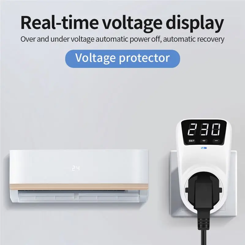 A97I-LED Display Voltage Protector Socket AC 230V  Adjustable 16A Power Protector Socket With Automatic Reset Function EU Plug