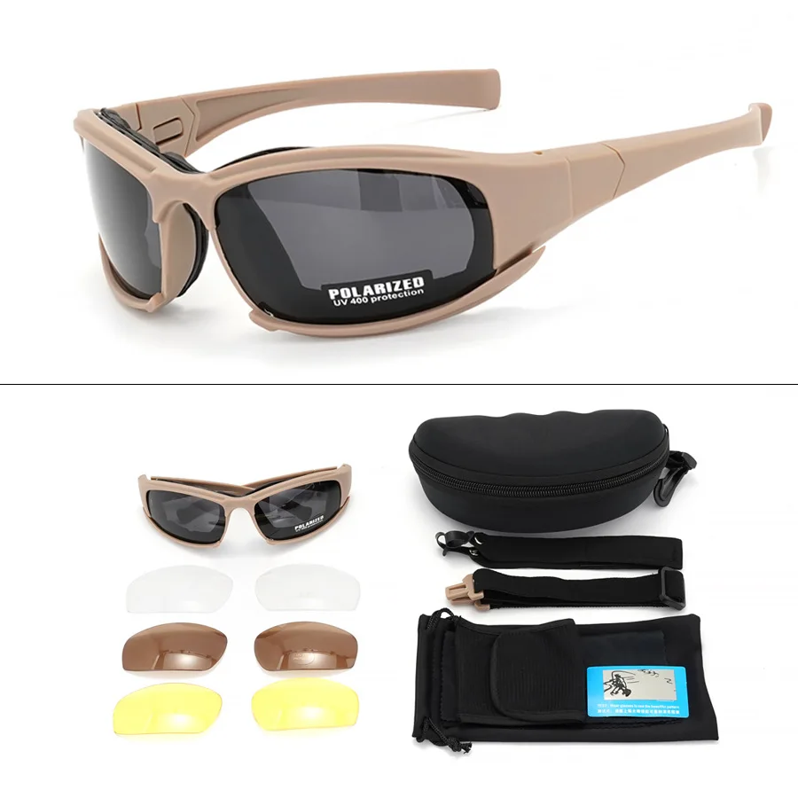 2025 Taktische Schutzbrille mit 4 Linsen – polarisierte, wind- und staubdichte Schutzbrille für Outdoor-Sportarten (Klettern, Radfahren, Angeln) – Detail 2