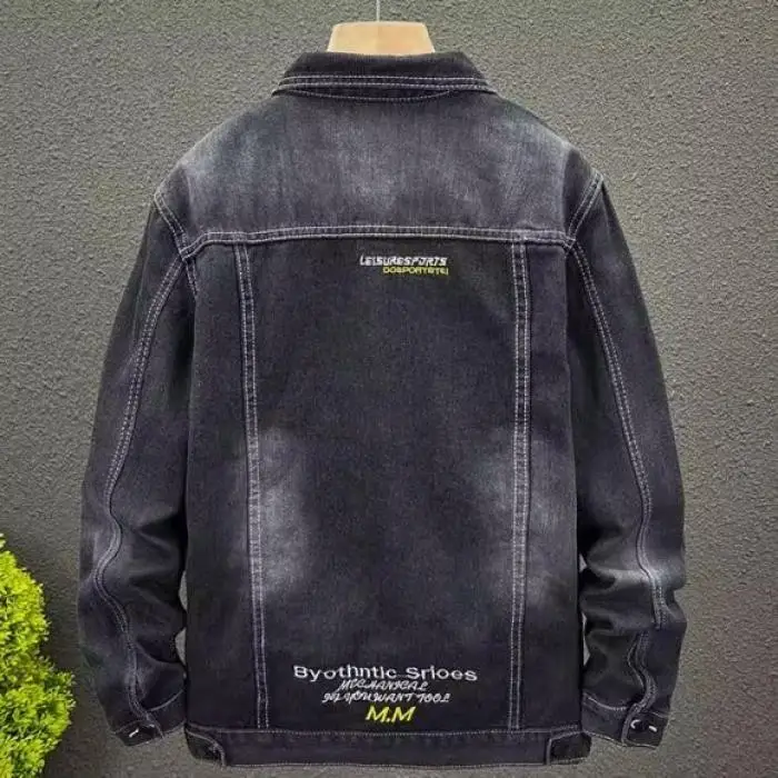 

Retro Waed Distred Denim Sweatirt Men's Spring Autumn Sle High Street Trendy Brand Denim Jaet Faionable Versatil...