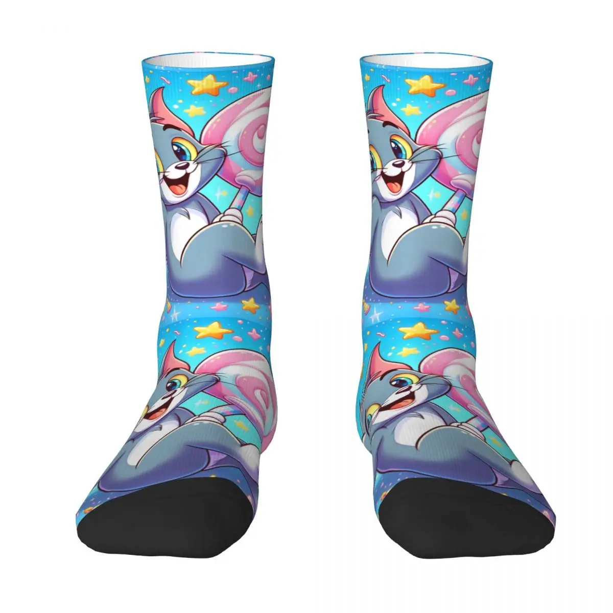 Adults Men Socks Cartoon Tom And Jerry Printed Stockings Autumn Korean Soft Breathable Socks Design Running Sports Non Slip Sock