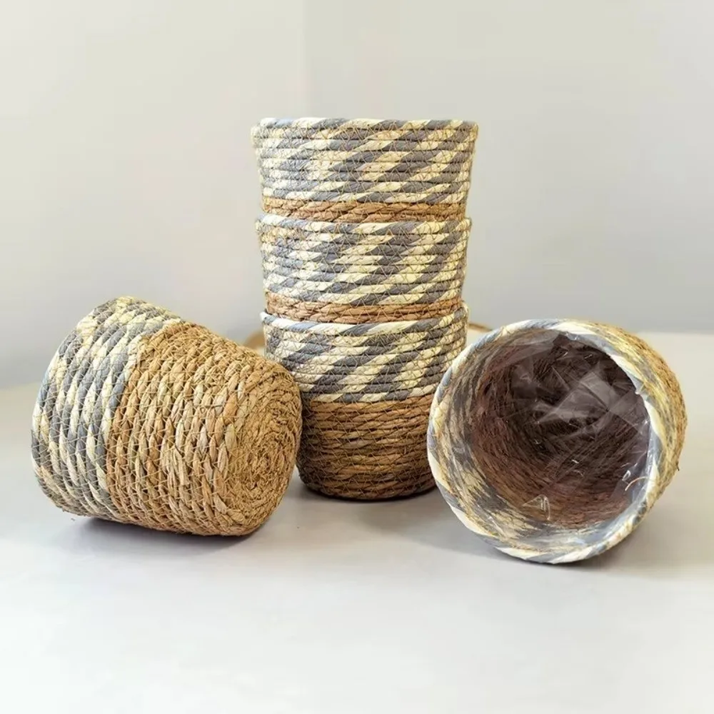 Durable Rattan Straw Woven Straw Plant Basket Handmade Woven Plant Containers Rattan Flower Pot Decorative Planter Basket