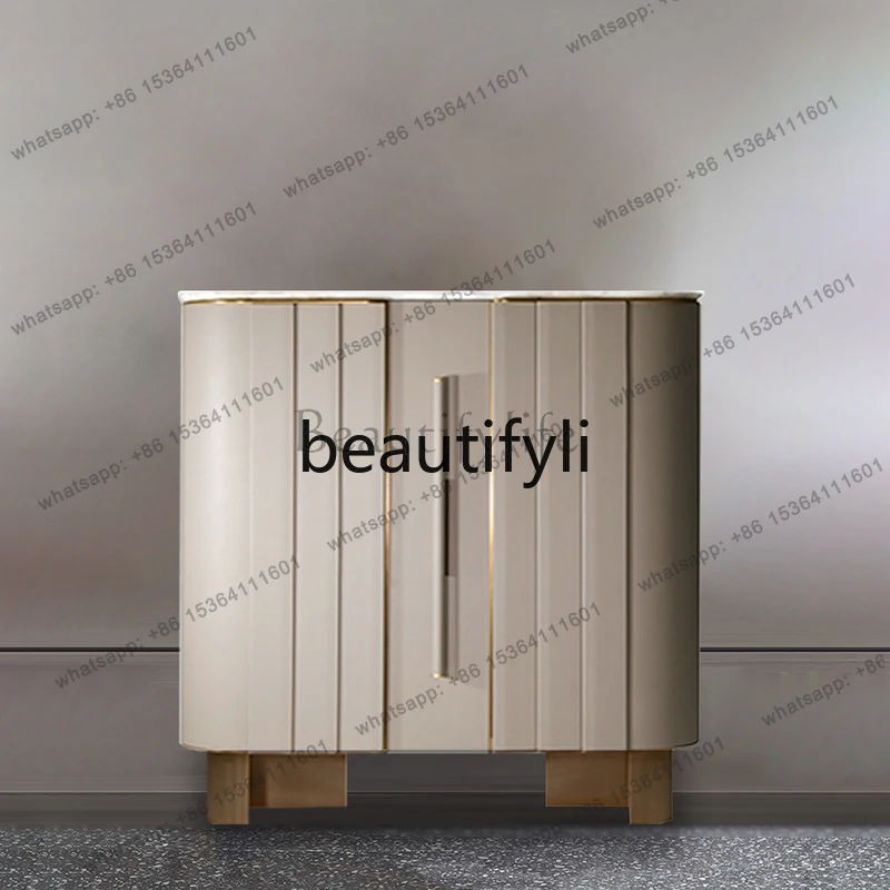 XX39Italian leather glass, modern light luxury, high-end lockers with lights, living room collection cabinets