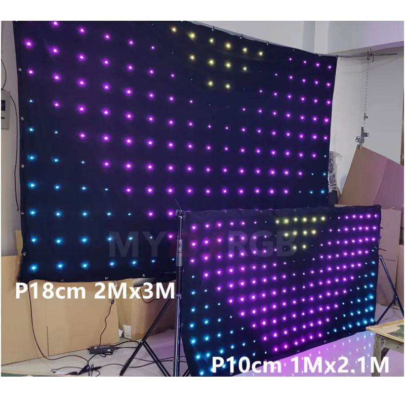 P10cm 1x2.1M DJ Effect Lights RGB Video Curtain Screen Motion Drape Facade With Phone Control Box For DJ Booths, Stages Weddings