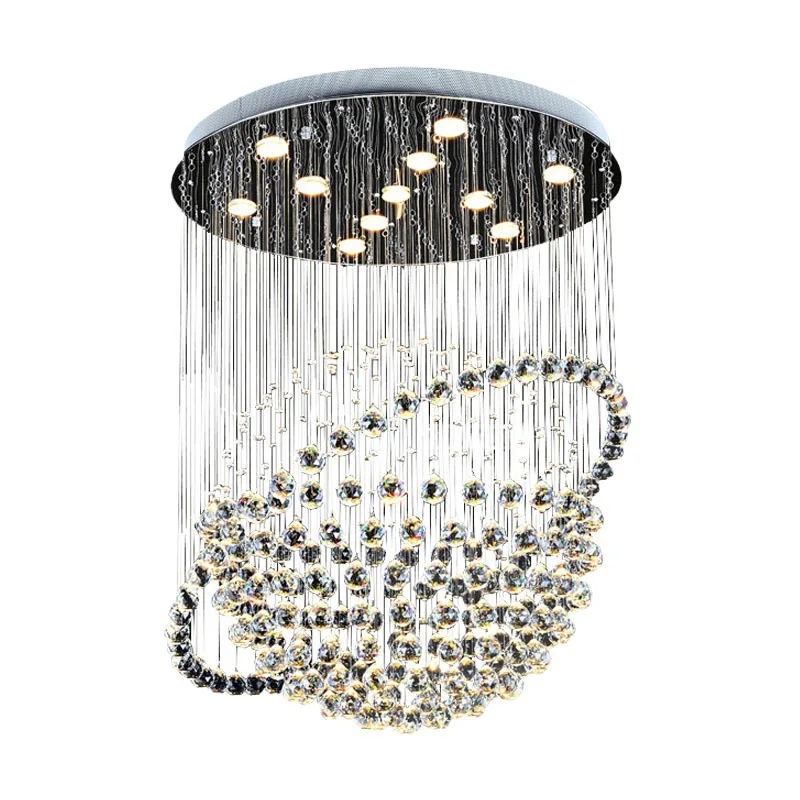

European style, duplex building, crystal, simple, large chandelier, villa, stairwell, restaurant
