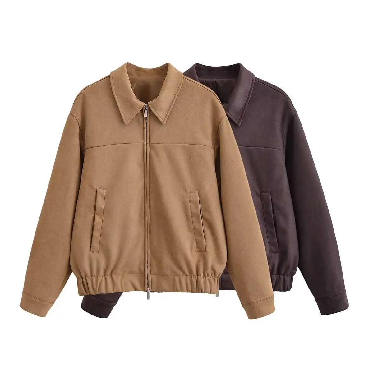 

2025 Autumn New Fashion Suede Texted Jacket Retro Long Sleeve Chic Zipper Long Sleeve Jacket Outerwear Mujer