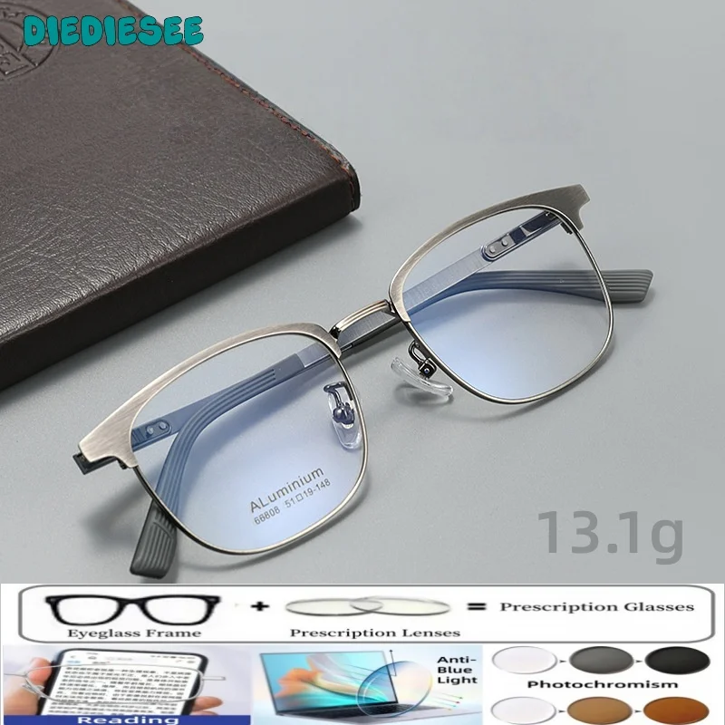 

DIEDIESEE New Ultra Light Men's Minimalist Eyebrow Frame Business Aluminum Magnesium Eyeglass Legs Prescription Glasses 66808SF