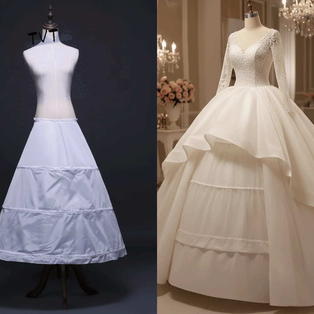 

Half Slip 3 Hoops Bridal Crinoline White A-Line Shape Wedding Dress Lining Breathable Elegant Bridal Underskirt Bridal Gown