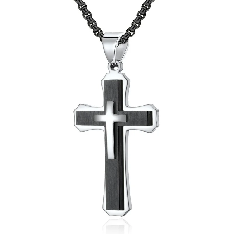 Fashionable Three-layer Gold-plated Cross Necklace Jesus Cross Pendant Hip-hop Necklaces for Men Cross Jewelry Anniversary Gift