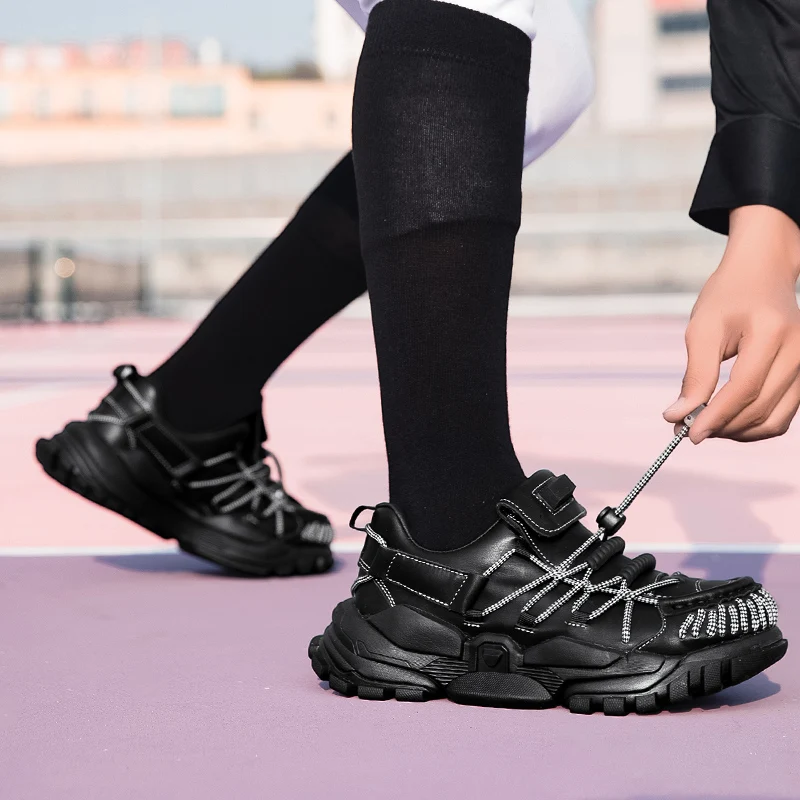 

Fashion Genuine Leather Shoes Hiking Boots Platform Sport Sneakers Breathable Lace Up Punk Thick Bottom Loafers For men Moccasin