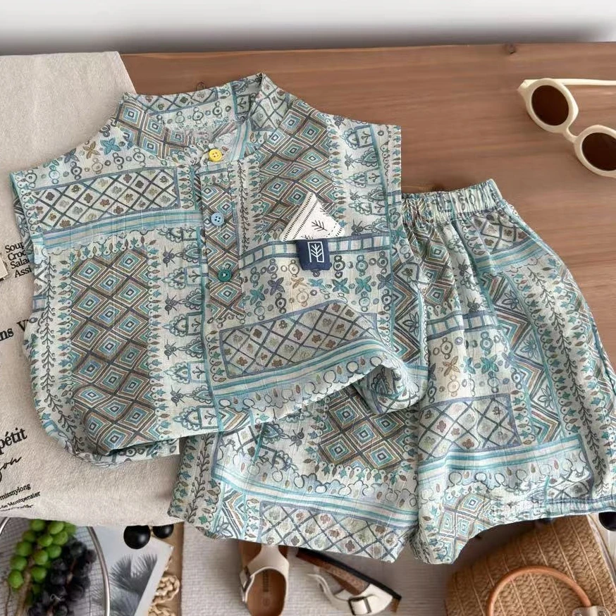 Boys' Suit 2026 Spring and Summer New Children's Wear Korean Style Boy Baby Fashion Leisure Cartoon Holiday Two Piece Set