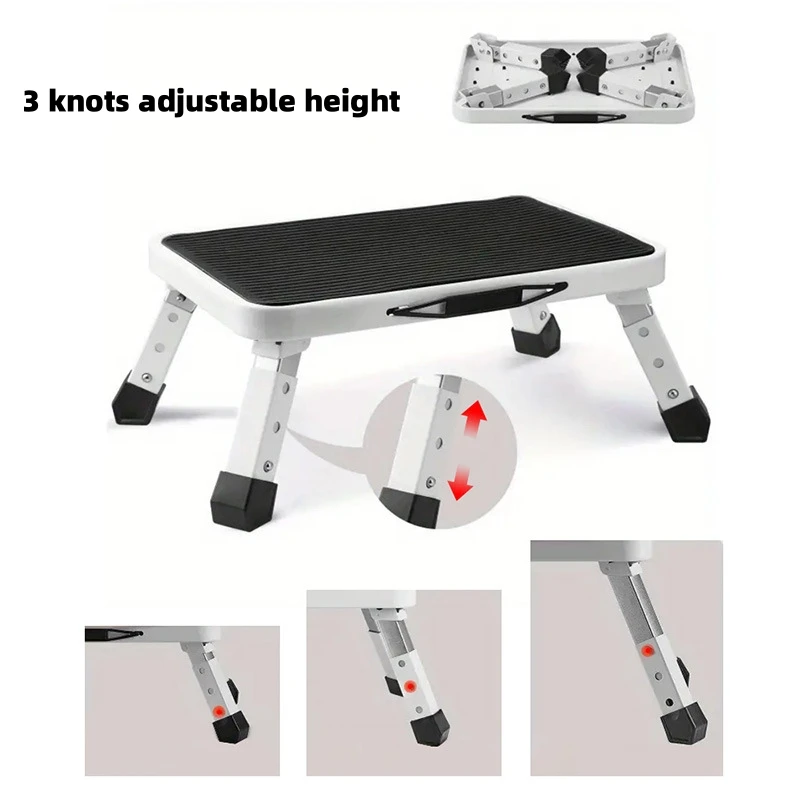 Adjustable folding stool with non-slip platform and thick rubber feet, portable ladder for office RV pet bathroom bedroom