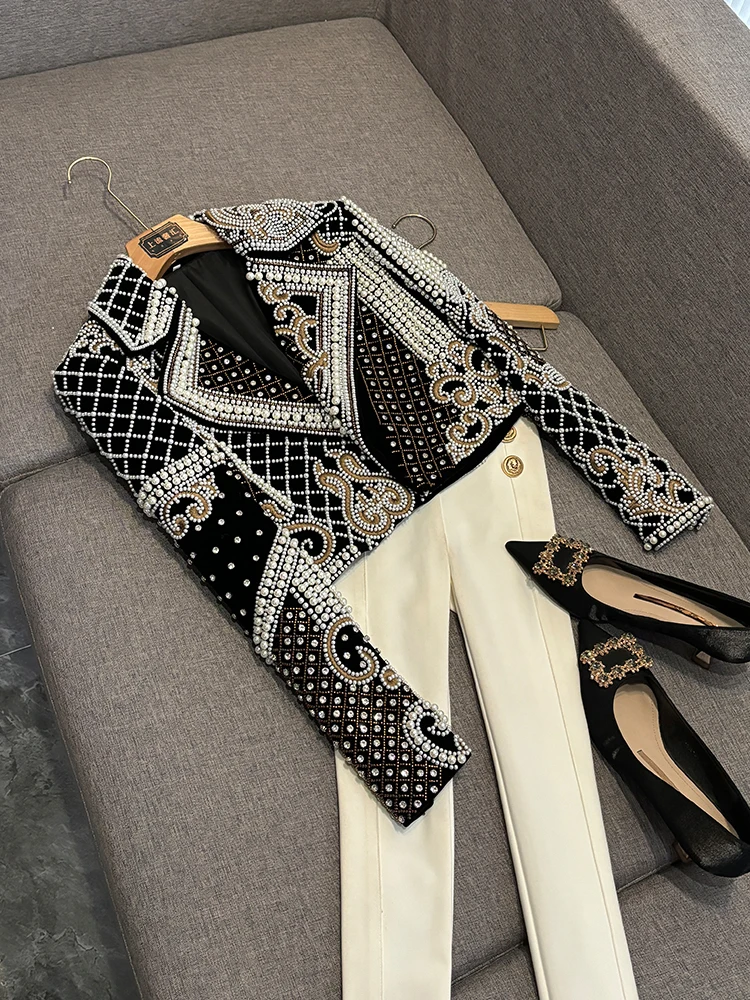 Zimowy płaszcz 2025 New Faion Star, bogato zdobiony haftem, cekinami i diamentami, model ort Jaet Coat A225, elegancki, długi, do pracy, stylizowany na garnitur.