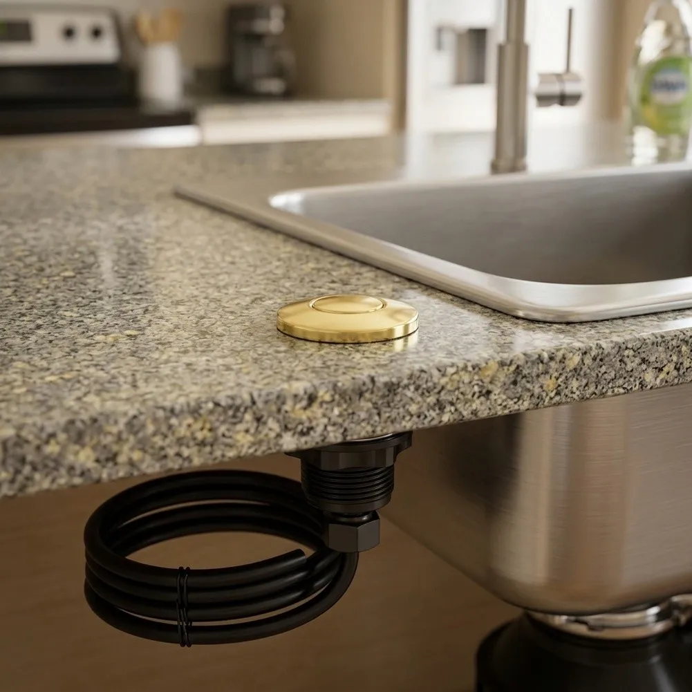 Stainless Steel Air Switch Garbage Disposal Air Switch For Kitchen Sink Use Bright Gold Kitchen Gadgets Abs Plastic Base