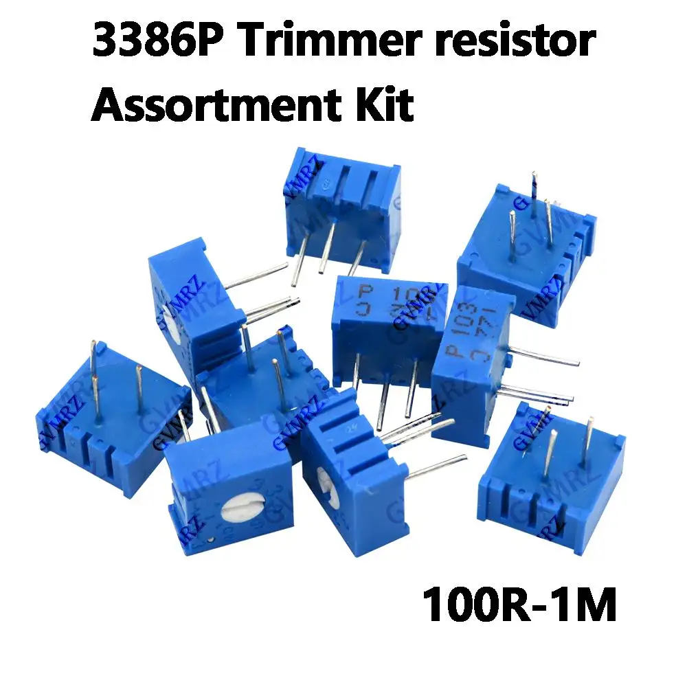 10PCS 500R 5K 200R 200K 3386P Trimmer resistor Assortment Kit Variable Resistors  for Arduino, DIY Electronics 500K 100R 1K  1M