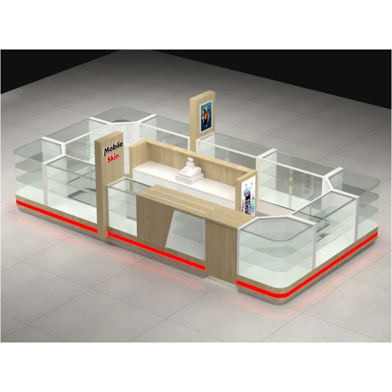 Custom, Modern Mobile Phone Accessories Display Counter Glass Phone Showcase Cell Phone Repair Mobile Kiosk