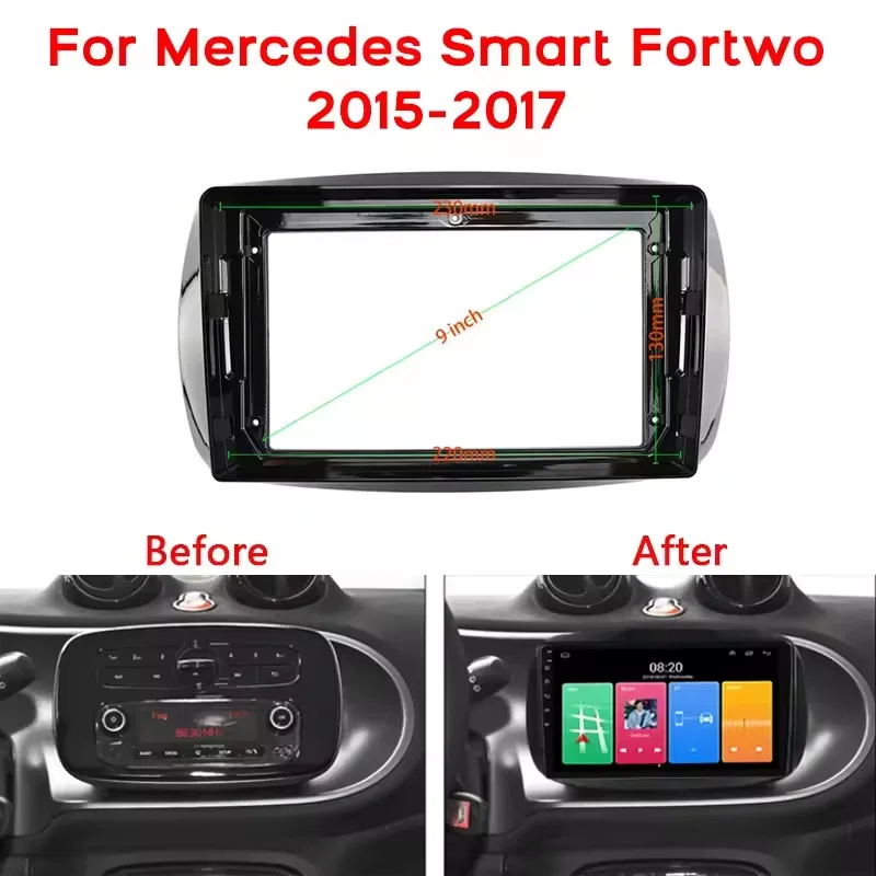 Android Car Radio Frame Kit For Mercedes Benz Smart Fortwo 2015-2017 Auto Stereo Center Console Holder Fascia Trim Bezel Mount