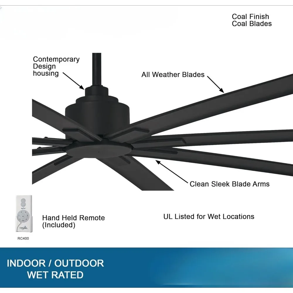 84 Inch Outdoor Ceiling Fan with DC Motor, Coal Black Finish  Acrylonitrile Butadiene Styrene