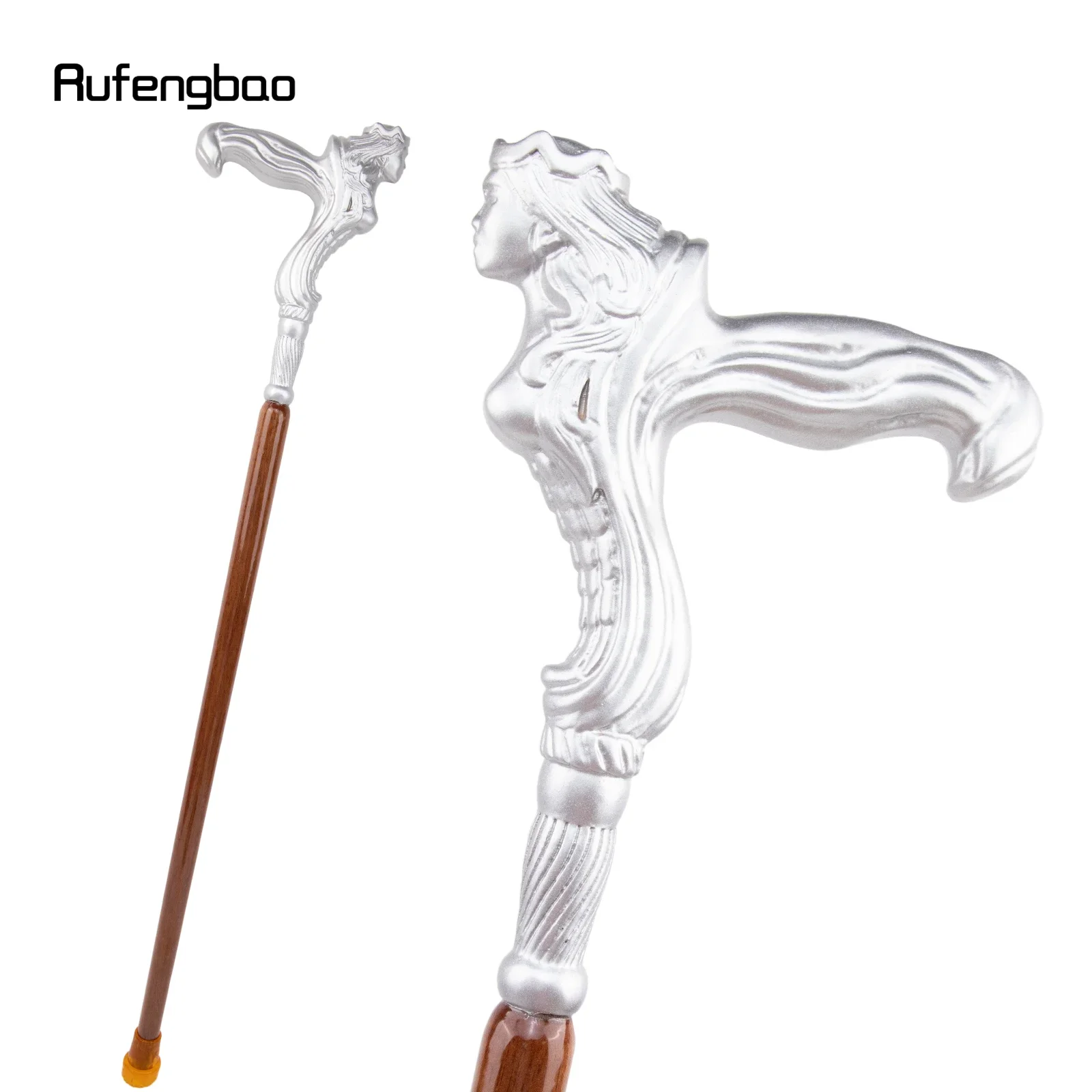 

Silver Angel Wooden Single Joint Fashion Walking Stick Decorative Cospaly Walking Cane Halloween Mace Wand Crosier 95cm