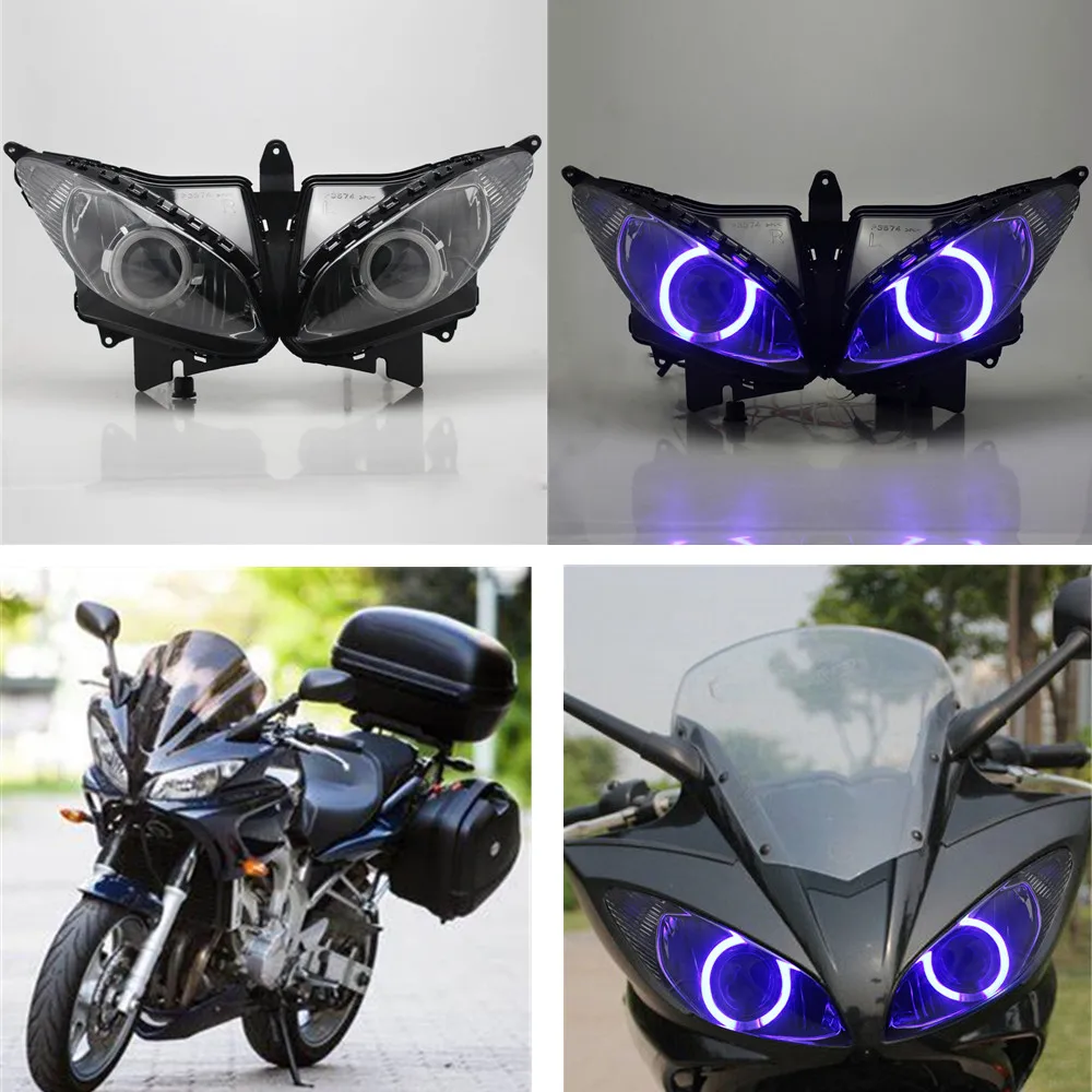 For Yamaha FZ6S 2003-2009 Motorcycle Headlight Custom Blue Angel Eyes Head Light Lamp HID Bi-Xenon Projector Headlight Assembly