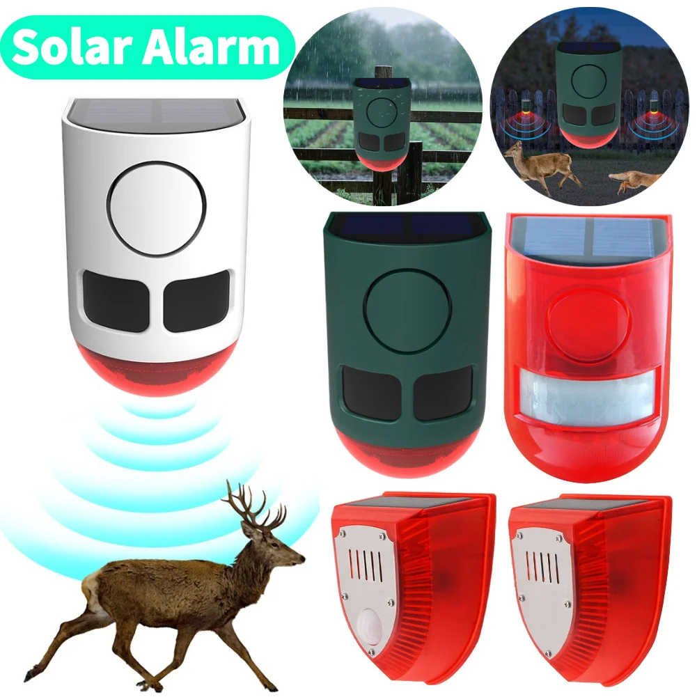 Solar Infrared Motion Sensor Alarm Animal Repeller with Flashing Light Sound Noise Maker For Detering Raccoon Deer Skunk Bear