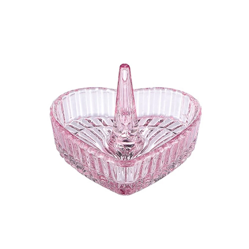 F42F Handmade Clear Glass Ring Holder Dish for Jewelry Decorative Ring Tray Dresser Top Jewelry Holder for Girl