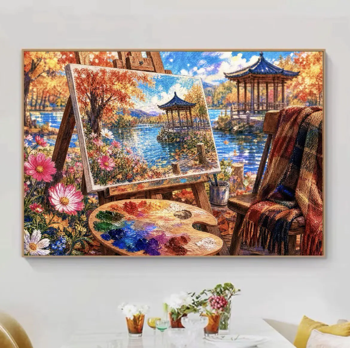 9CT 130X90CM Autumn Needlework,DIY Living Room Printed Cross Stitch,Set For Embroidery Kit Full Cotton Threads 76 Colors
