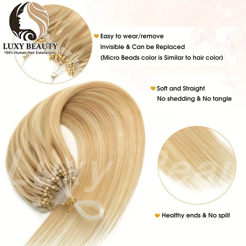 Straight Micro Loop Human Hair Extensions Micro Loop Fishing Line Hair Extensions Black Blonde Brown Micro Beads Hair Extensions