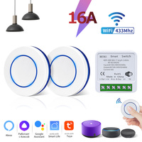 Tuya WiFi RF433Mhz Wireless Smart Switch 16A Round Button Portable Switch Alexa Google Home Voice Control Use with Receiver