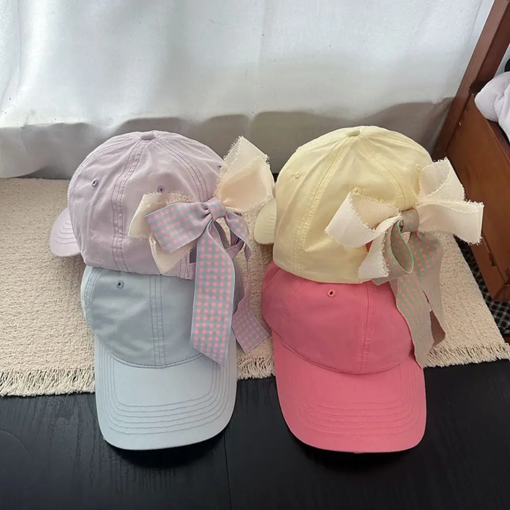 

New Design Bow Ribbon Design Baseball Cap Sweet Bow Tie Cotton Material Sports Hat Striped Baseball Cap