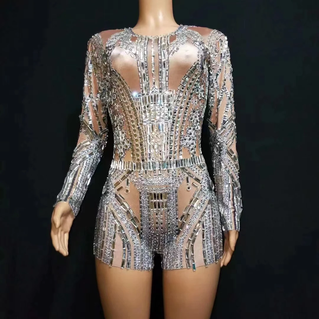 

sense of technology silver sequins see throughpencil skirt birthday party outfit bar singer dancershow modelcostume A355