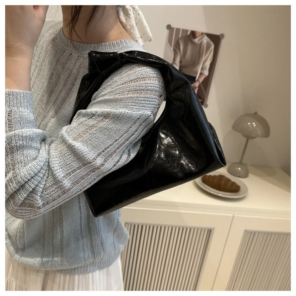 Korean Solid Color Clutch Bags Dumpling Pleated Armpit Bags Versatile Pu Leather Women Handbags Girls