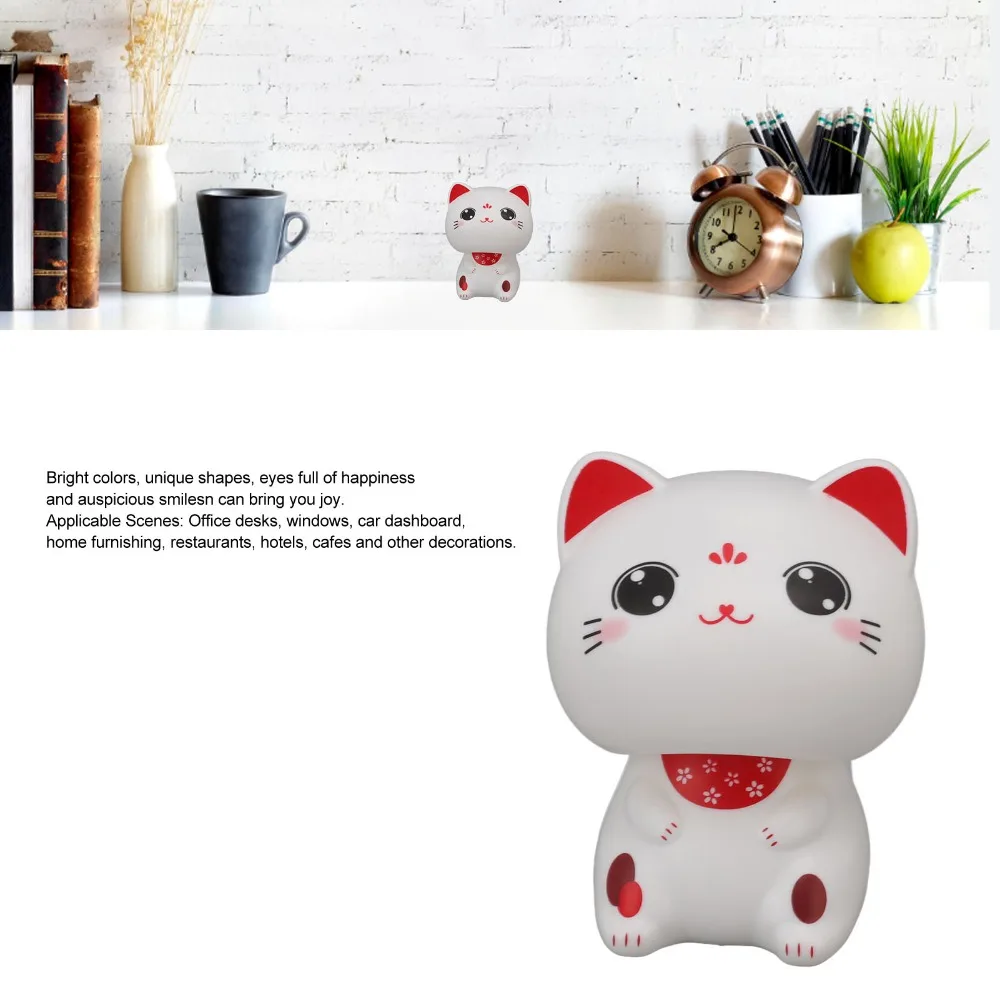 Plastic Lucky Cat Figurine White Cat Auspicious Cat Ornament 2.36*2.17*2.68 in Solar Powered Waving Cat Restaurant Decor