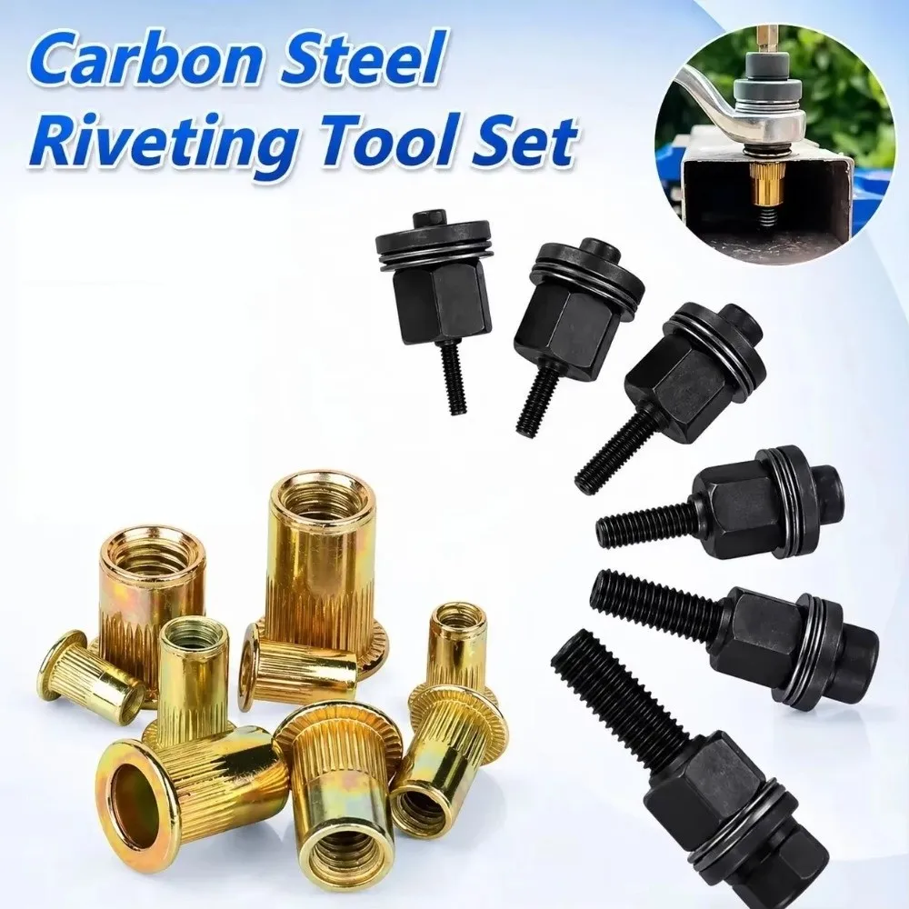 60/70 PCS Carbon Steel Rivet Nut Tool Rustproof Threaded Rivnut Kit Manual Head Rivet Nut Threaded Insert Tool Repair Accessory