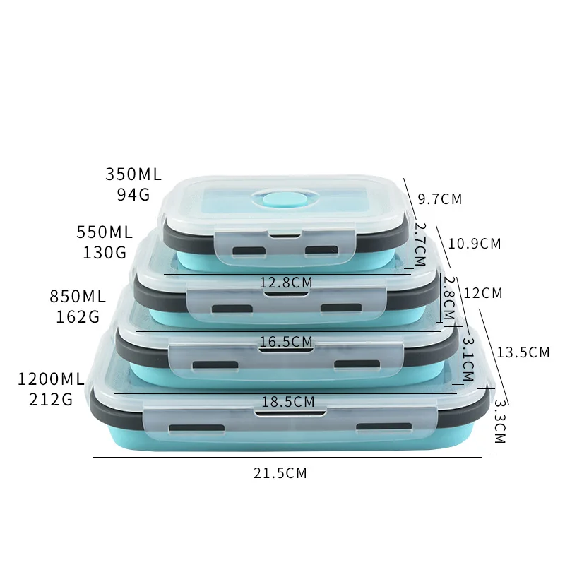 Portable Foldable Silicone Lunch Box Outdoor Picnic Food Storage Containers Bento Box Microwave Heating Kitchen Utensils
