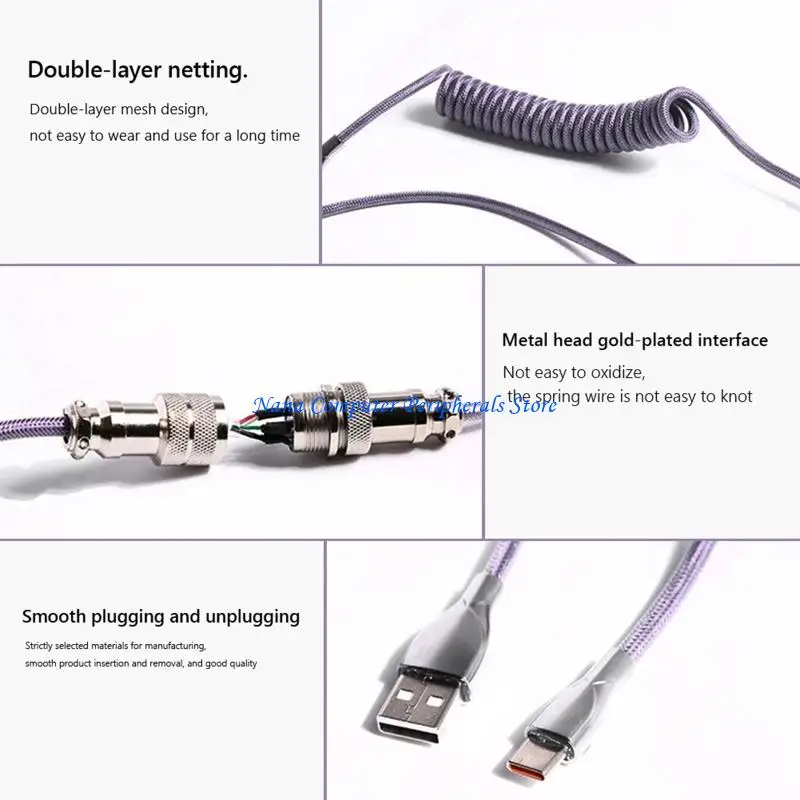 F68C 1.8M Mechanical Keyboard Cable Type-C to USB Computer Aviation Connector