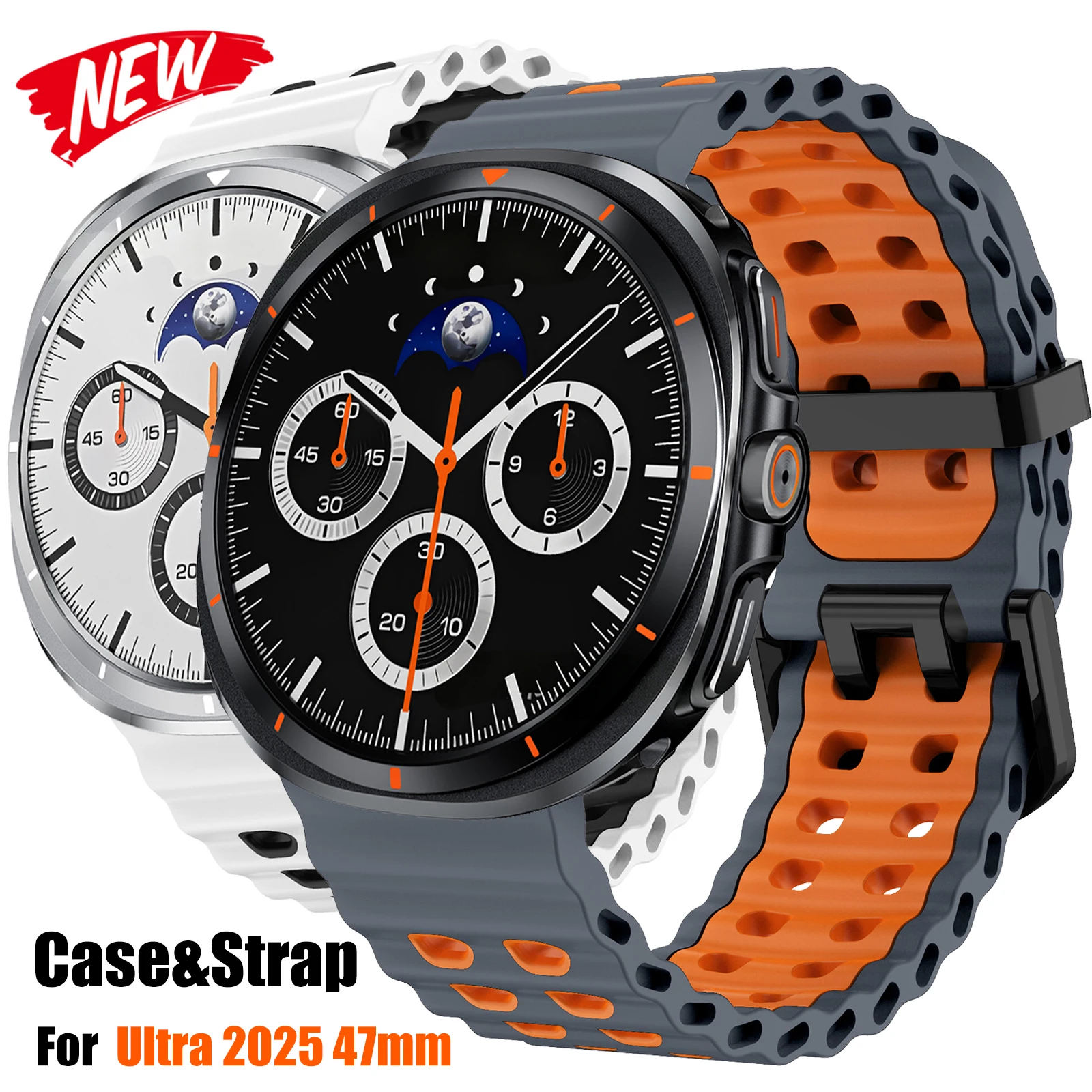 

Металлический чехол с силиконовым ремешком для Samsung Galaxy Watch Ultra 2025 Жесткий защитный чехол без зазоров Спортивный ремешок для часов Ultra 47 мм