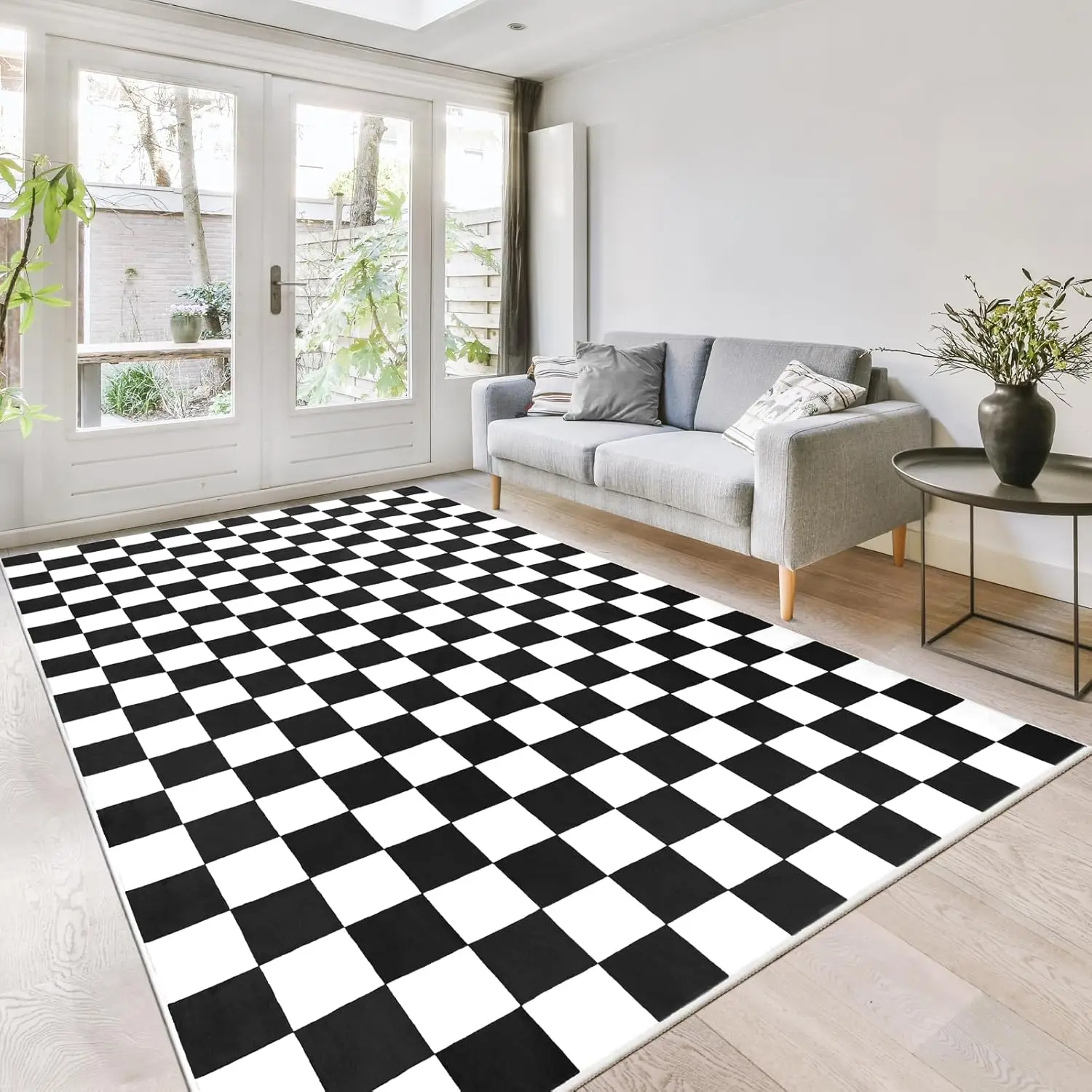 

Black and White Checkered Rug for Living Room Bedroom, 6x9Soft Washable Area Rug with Non Slip, Low Pile Stain Resistance Carpet