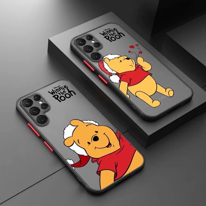 

Disney Christmas Winnie Pooh For Samsung S24 S23 S22 S21 Ultra S20 FE S10 Plus Lite 4G 5G Frosted Translucent Cover Capa Fundas