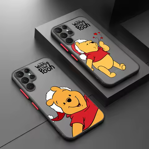 Disney Christmas Winnie Pooh For Samsung S24 S23 S22 S21 Ultra S20 FE S10 Plus Lite 4G 5G Frosted Translucent Cover Capa Fundas