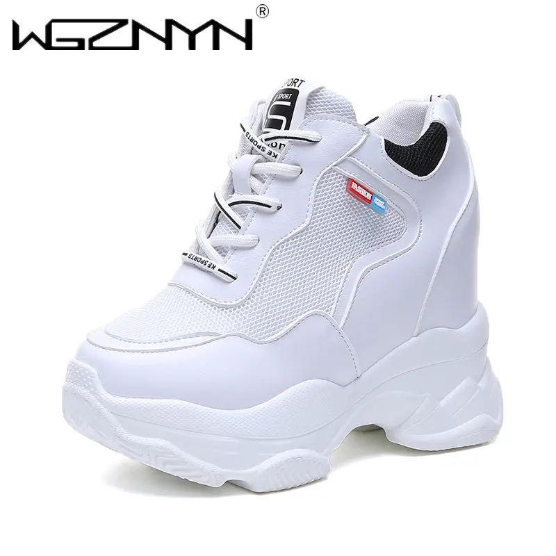 WGZNYN Spring Autumn 10Cm Super Hihg Wedge Shoes Woman Sneakers Female Casual Shoes Hook Loop Comfortable Platform Sneaker W05