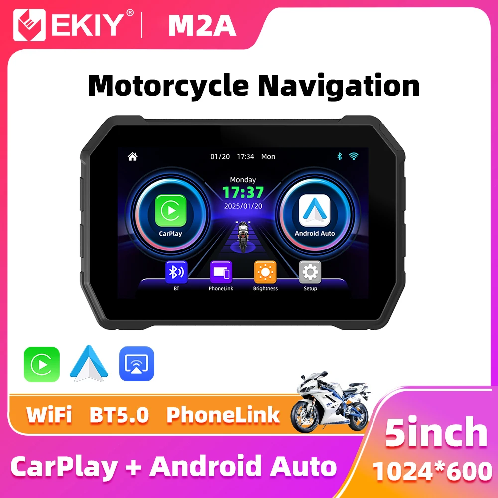

EKIY 5.0 inch Wireless CarPlay Moto Wireless Android Auto Portable Digital Motorcycle Dashboard GPS Motorcycle Navigation Screen